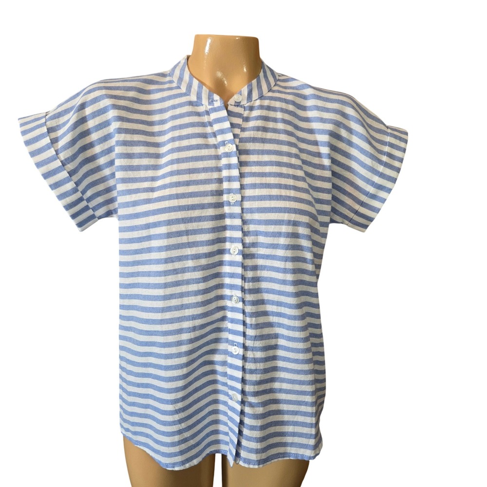 Standard Peoples Project Womens Top‎ Blue White Stripe Size Large Cotton Button